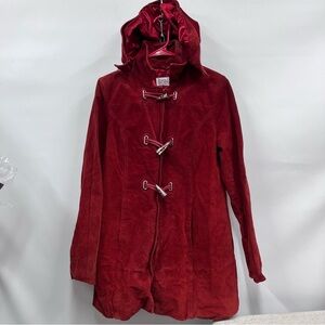 Vintage leather toggle coat Womens Hooded jacket size S zip up w/ pockets